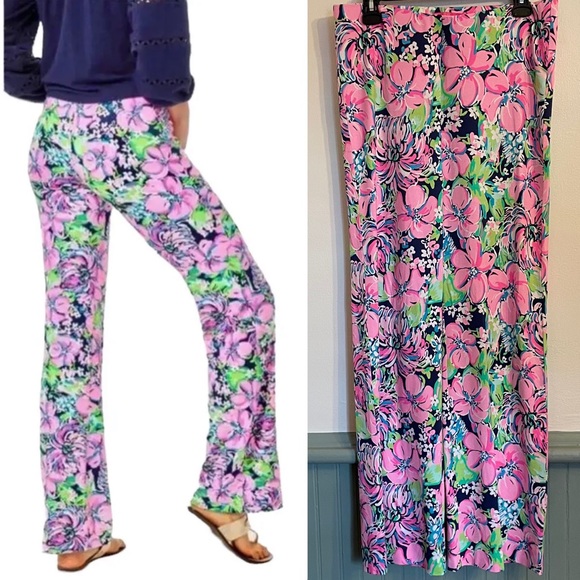 Lilly Pulitzer Pants - Lilly Pulitzer Georgia May Palazzo pull on pants in high tide pink navy side M